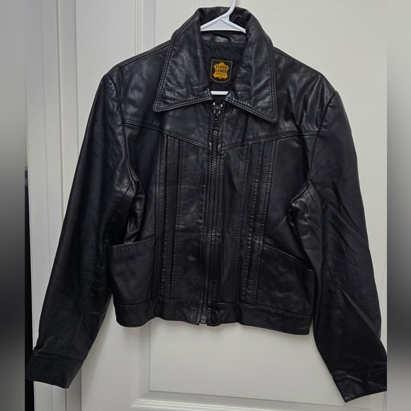 Vintage ECHTES LEDER Black Leather Moto Riding Jacket Mens 54 (US 44/LG) - Picture 1 of 8